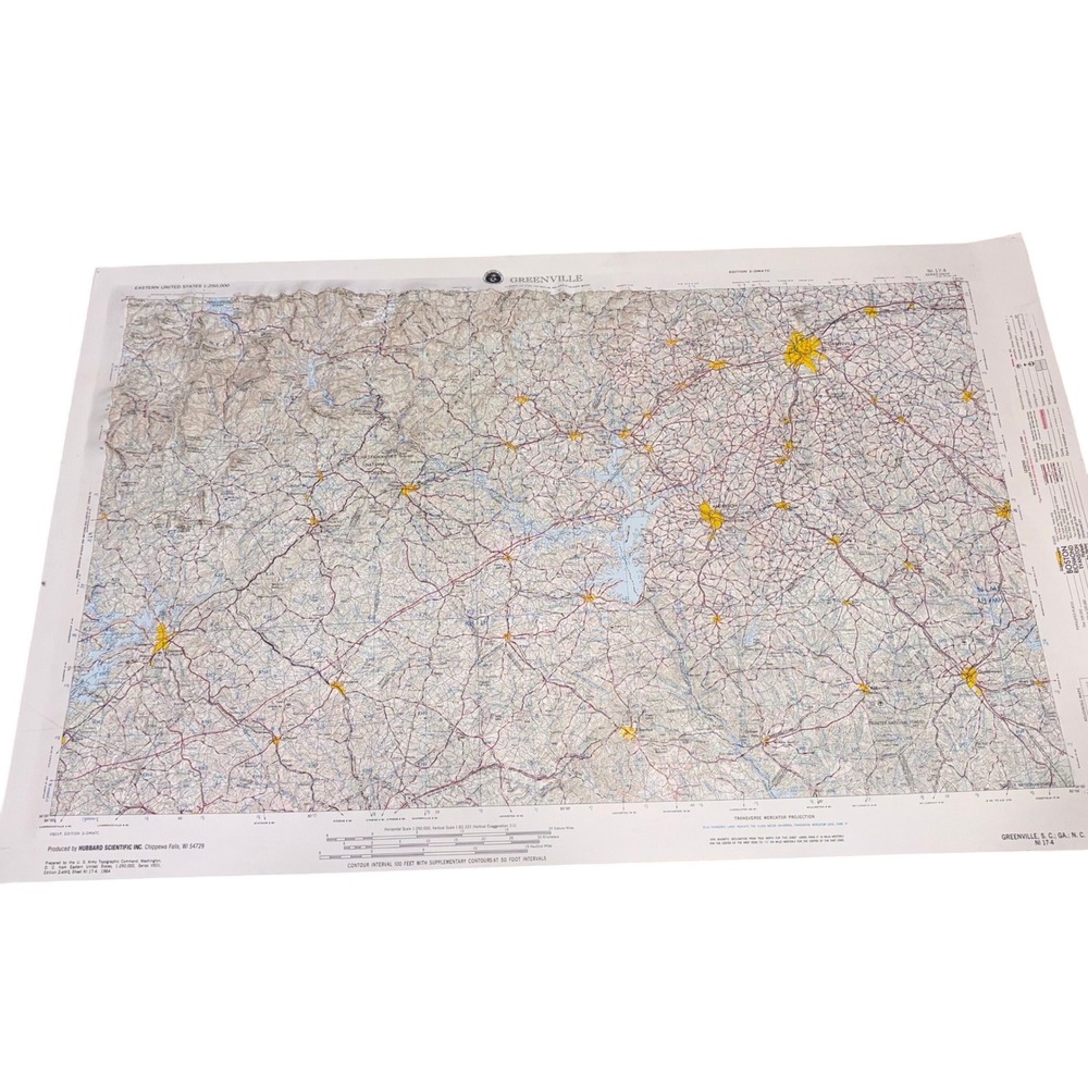 3D Raised Relief Topographic Map Greenville SC GA NC 1984 Hubbard Scientific
